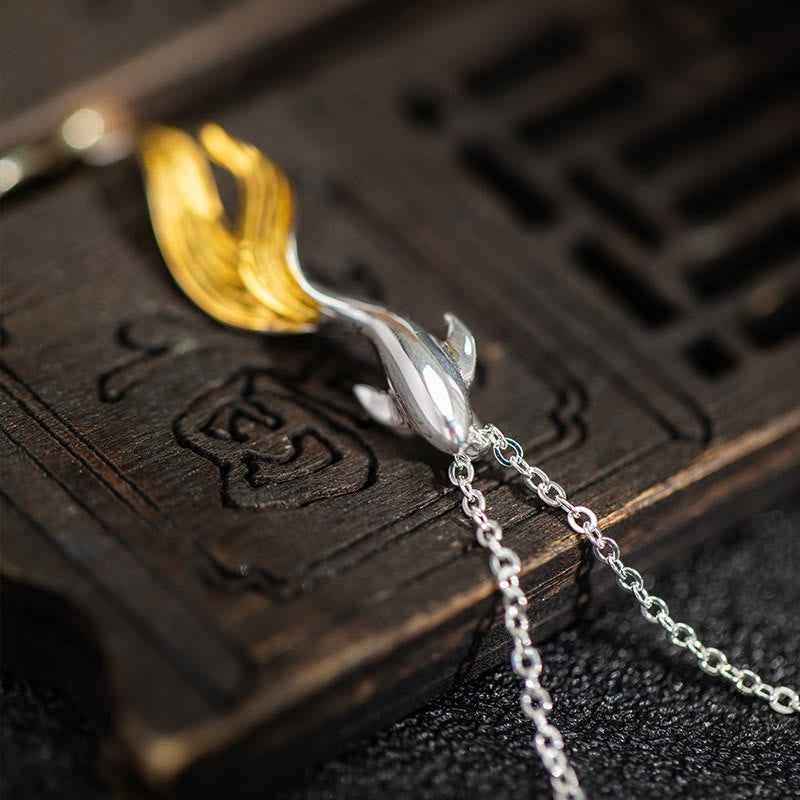 925 Sterling Silver Golden Koi Fish Luck Necklace Pendant