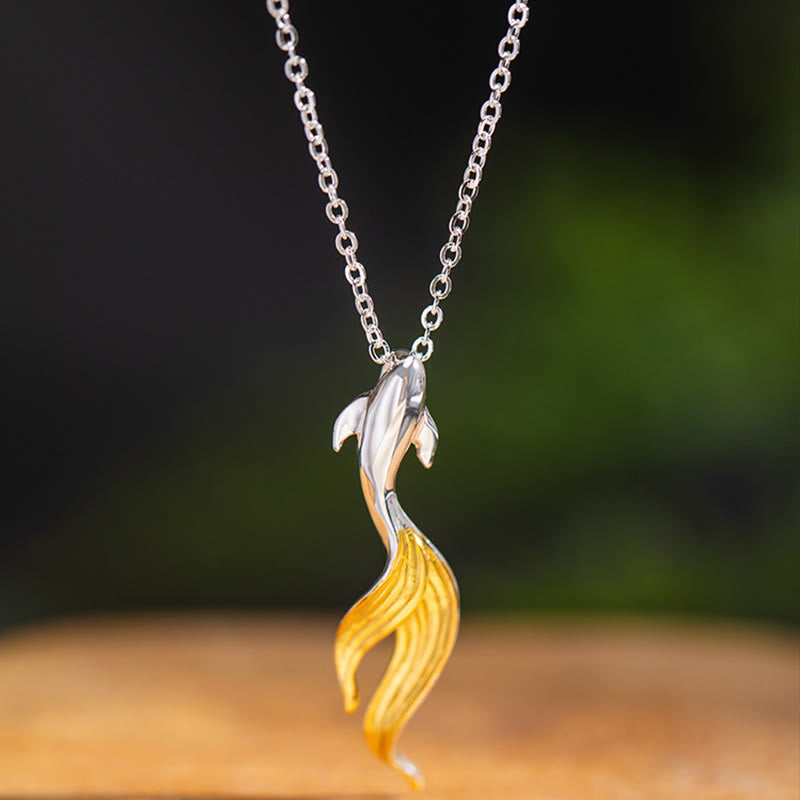 925 Sterling Silver Golden Koi Fish Luck Necklace Pendant