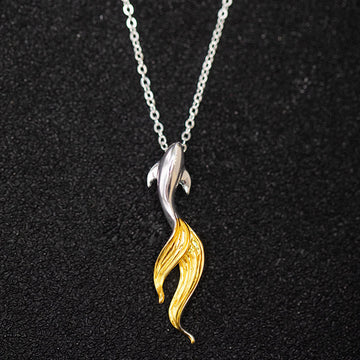 925 Sterling Silver Golden Koi Fish Luck Necklace Pendant