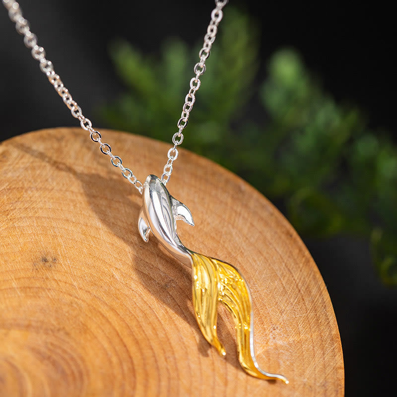 925 Sterling Silver Golden Koi Fish Luck Necklace Pendant