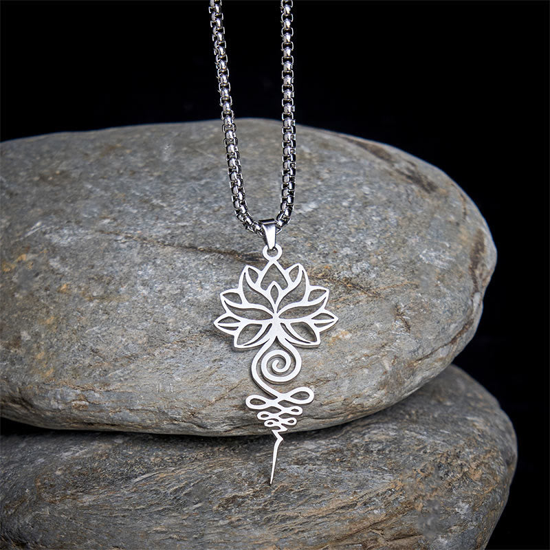 Lotus Unalome Chakra Symbol Design Stainless Steel Enlightenment Necklace Pendant