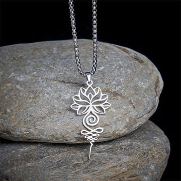 Lotus Unalome Chakra Symbol Design Stainless Steel Enlightenment Necklace Pendant