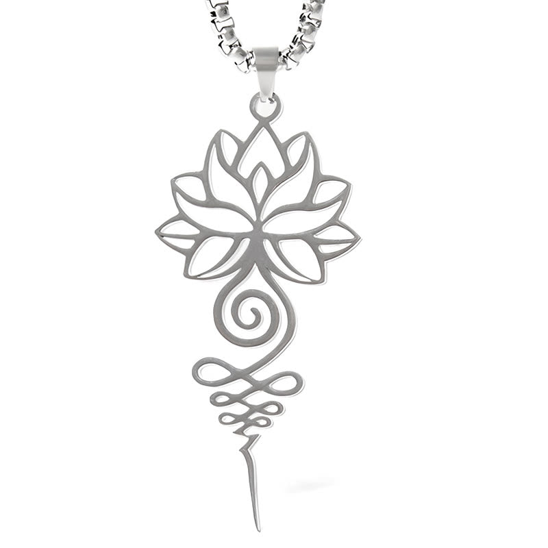 Lotus Unalome Chakra Symbol Design Stainless Steel Enlightenment Necklace Pendant