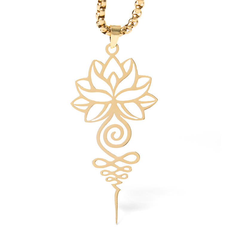 Lotus Unalome Chakra Symbol Design Stainless Steel Enlightenment Necklace Pendant