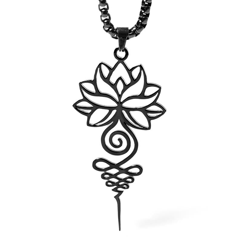 Lotus Unalome Chakra Symbol Design Stainless Steel Enlightenment Necklace Pendant