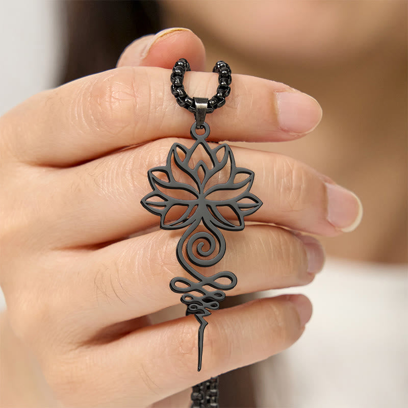 Lotus Unalome Chakra Symbol Design Stainless Steel Enlightenment Necklace Pendant