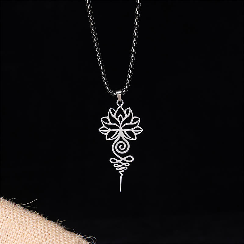 Lotus Unalome Chakra Symbol Design Stainless Steel Enlightenment Necklace Pendant