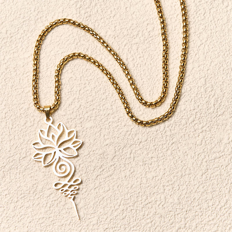 Lotus Unalome Chakra Symbol Design Stainless Steel Enlightenment Necklace Pendant