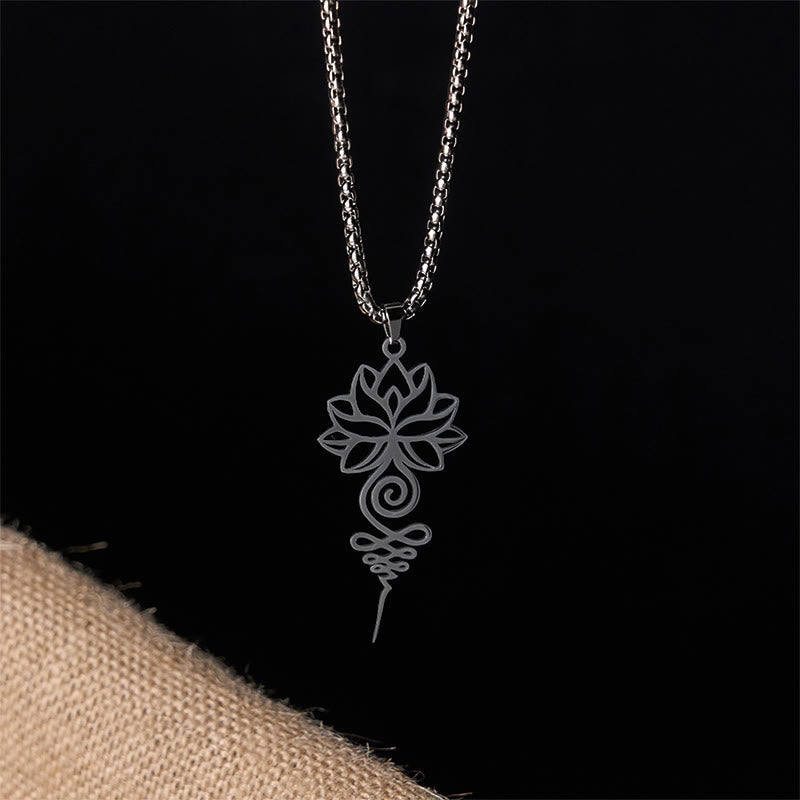 Lotus Unalome Chakra Symbol Design Stainless Steel Enlightenment Necklace Pendant