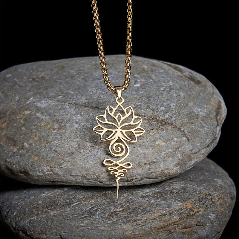 Lotus Unalome Chakra Symbol Design Stainless Steel Enlightenment Necklace Pendant