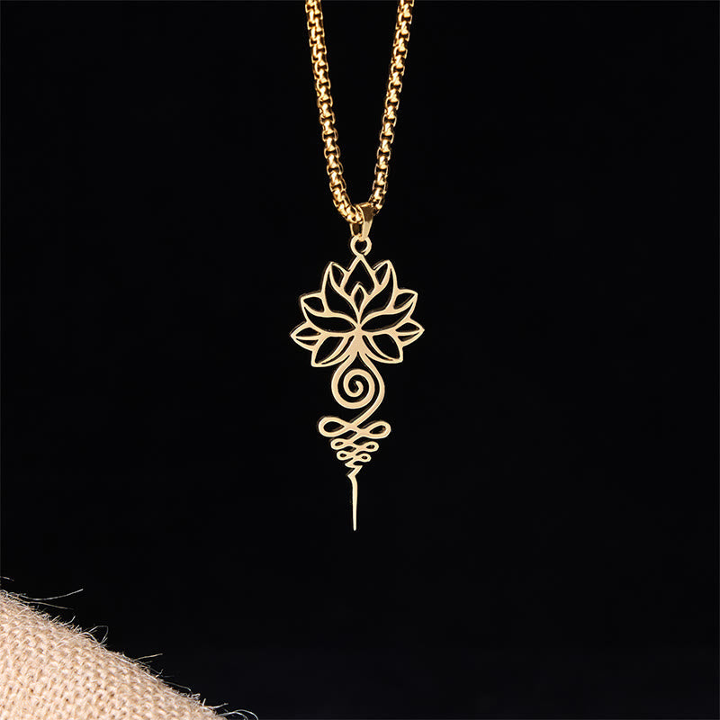 Lotus Unalome Chakra Symbol Design Stainless Steel Enlightenment Necklace Pendant