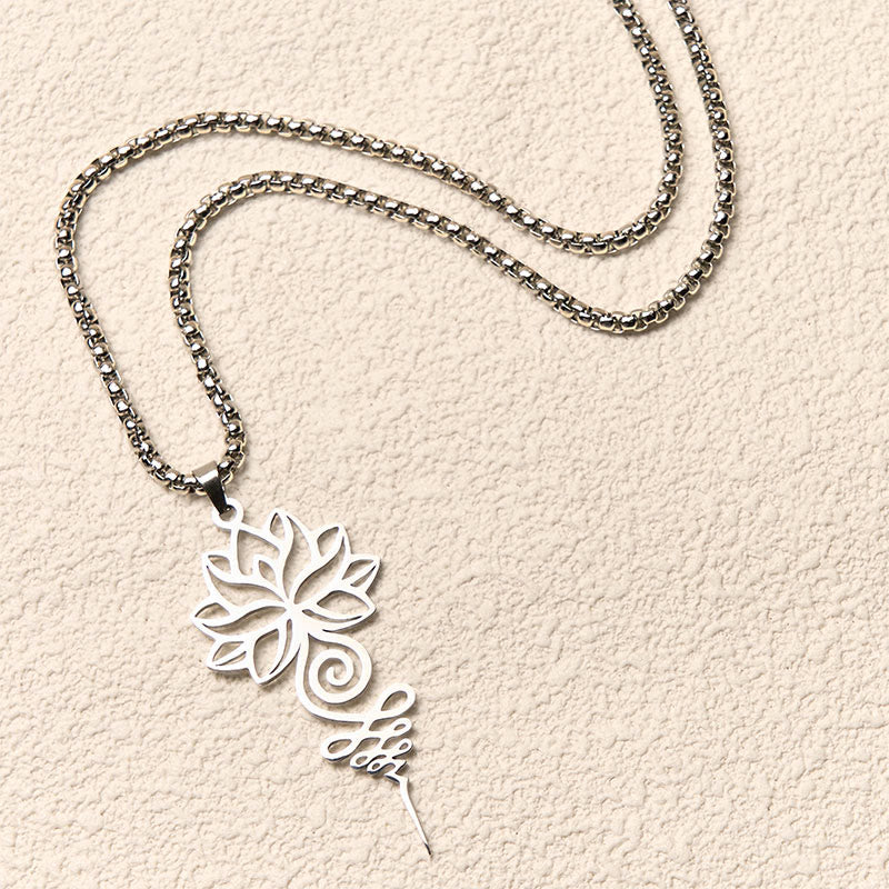 Lotus Unalome Chakra Symbol Design Stainless Steel Enlightenment Necklace Pendant