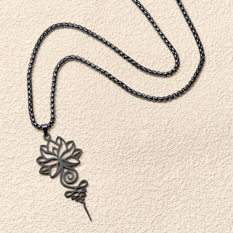 Lotus Unalome Chakra Symbol Design Stainless Steel Enlightenment Necklace Pendant