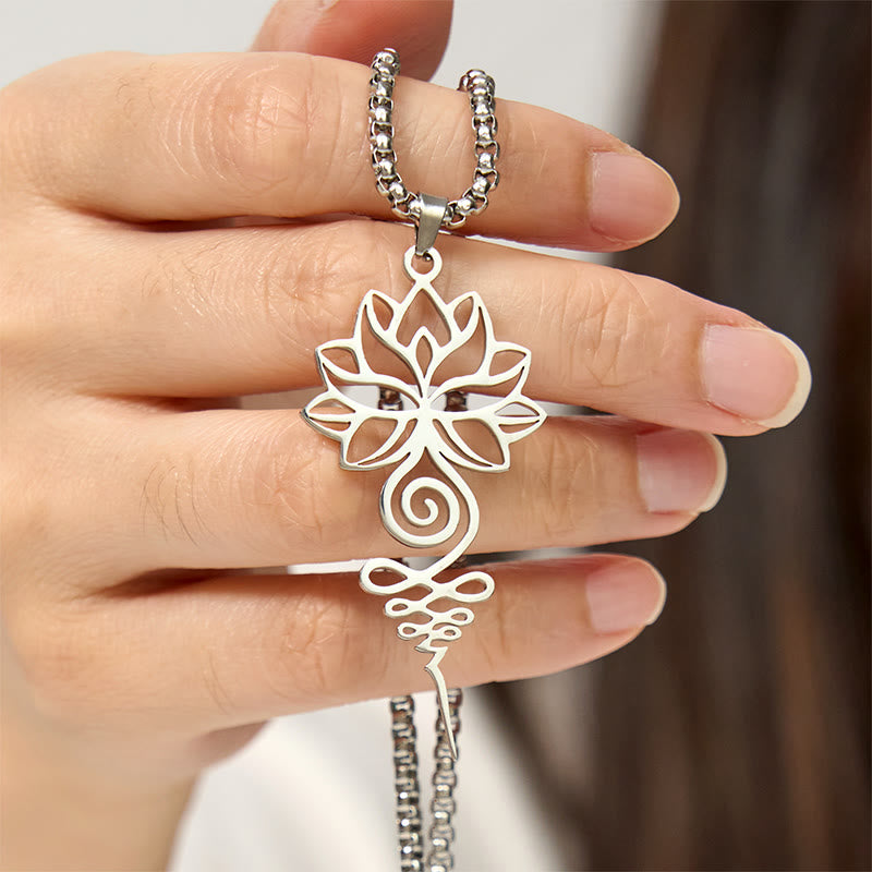 Lotus Unalome Chakra Symbol Design Stainless Steel Enlightenment Necklace Pendant