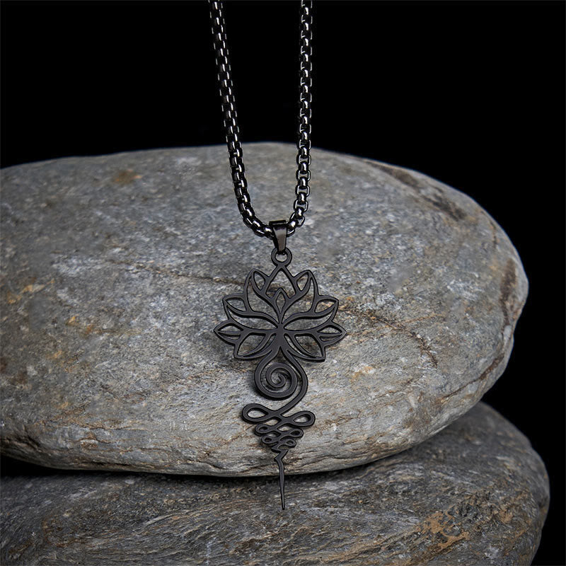 Lotus Unalome Chakra Symbol Design Stainless Steel Enlightenment Necklace Pendant