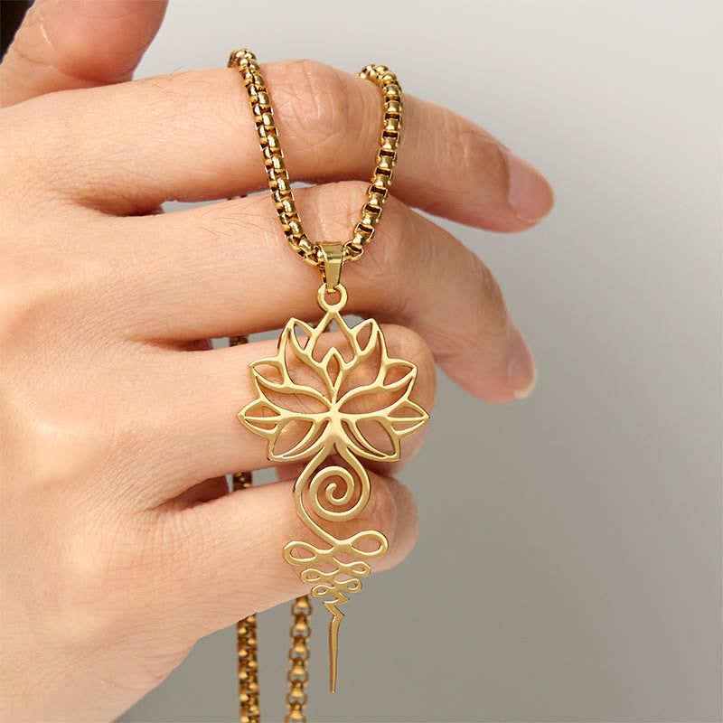 Lotus Unalome Chakra Symbol Design Stainless Steel Enlightenment Necklace Pendant