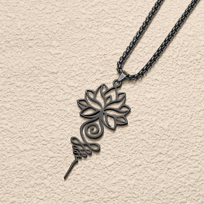 Lotus Unalome Chakra Symbol Design Stainless Steel Enlightenment Necklace Pendant