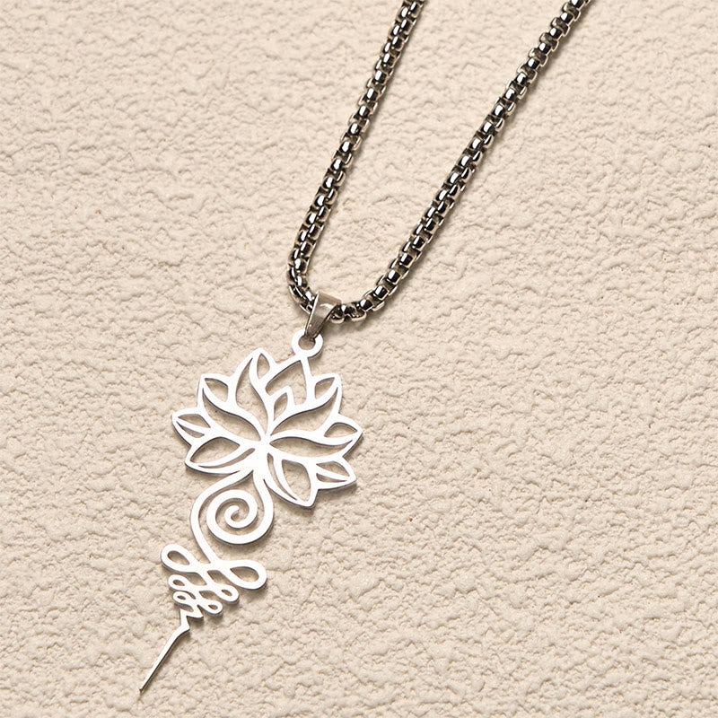 Lotus Unalome Chakra Symbol Design Stainless Steel Enlightenment Necklace Pendant