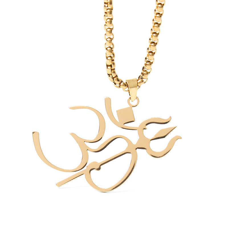 Trident OM Symbol Stainless Steel Connection Necklace Pendant