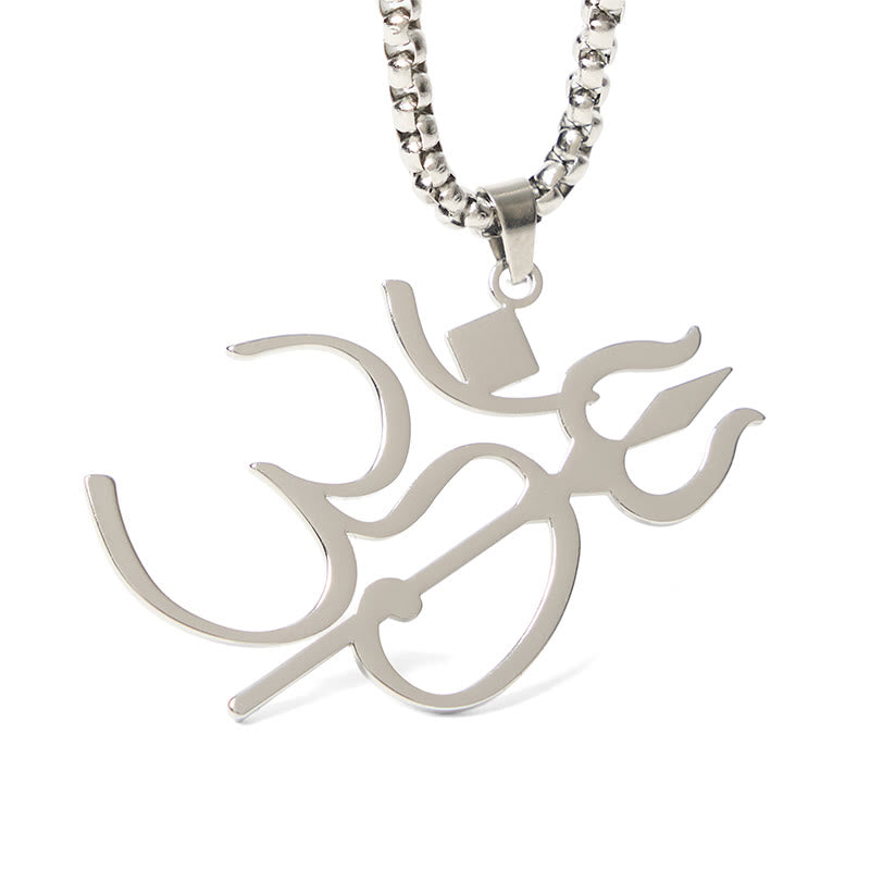 Trident OM Symbol Stainless Steel Connection Necklace Pendant