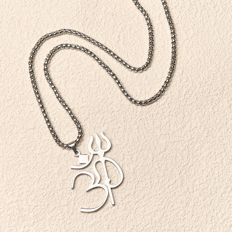 Trident OM Symbol Stainless Steel Connection Necklace Pendant