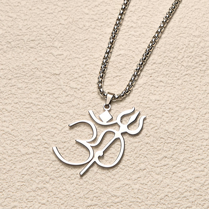 Trident OM Symbol Stainless Steel Connection Necklace Pendant