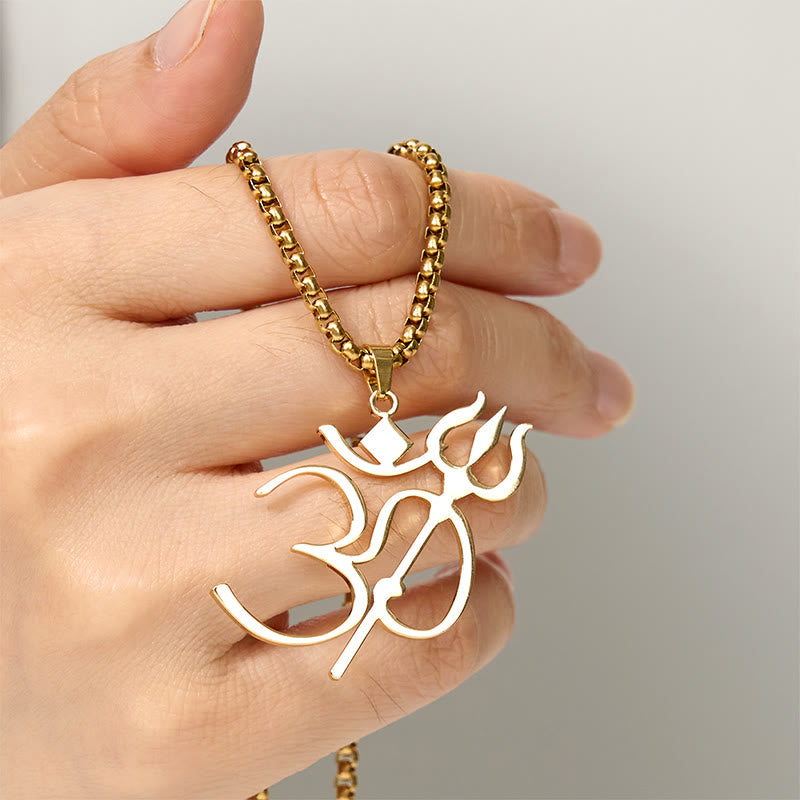Trident OM Symbol Stainless Steel Connection Necklace Pendant