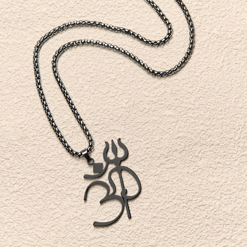 Trident OM Symbol Stainless Steel Connection Necklace Pendant