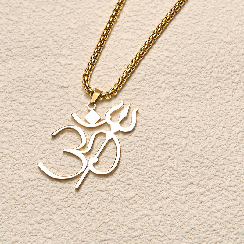 Trident OM Symbol Stainless Steel Connection Necklace Pendant