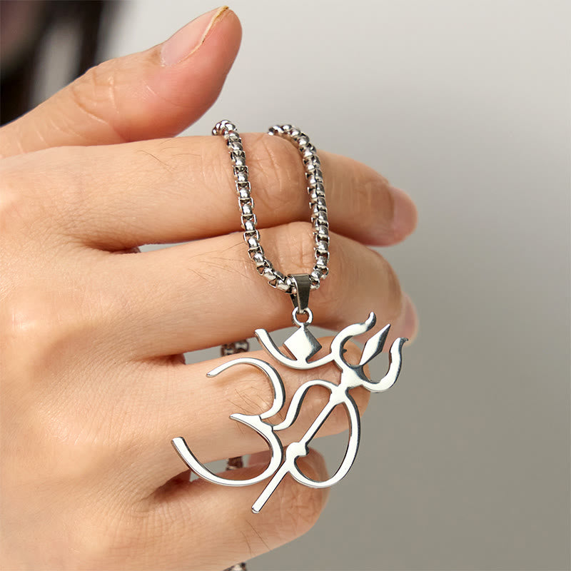 Trident OM Symbol Stainless Steel Connection Necklace Pendant