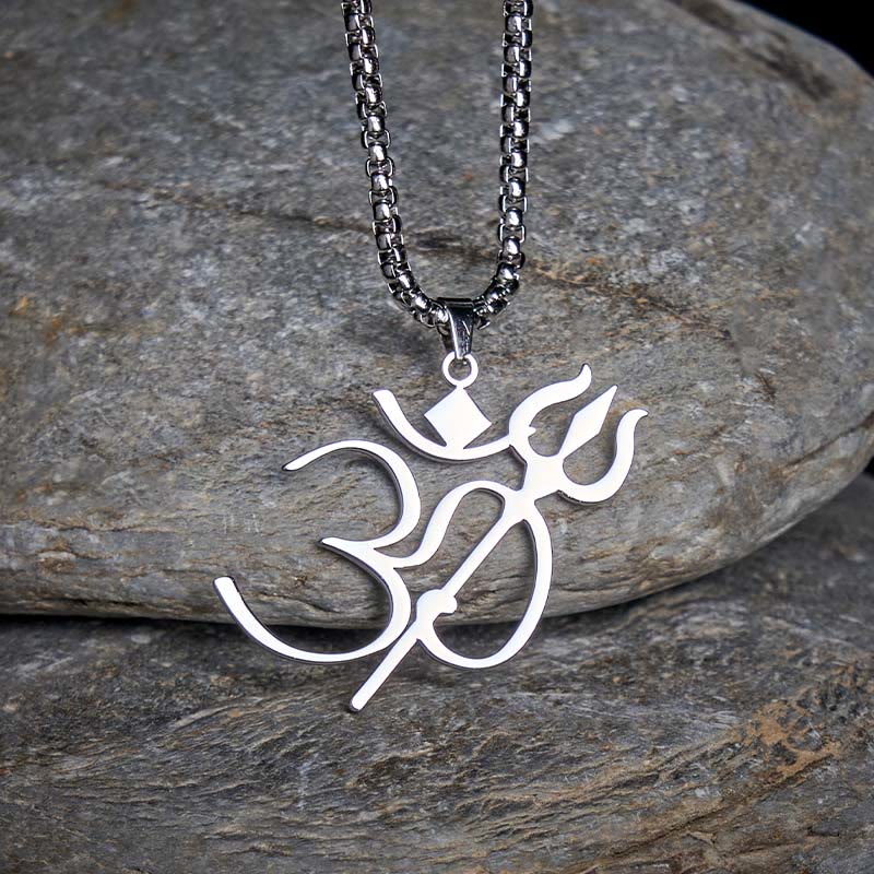 Trident OM Symbol Stainless Steel Connection Necklace Pendant