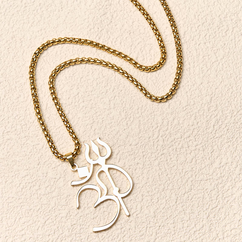 Trident OM Symbol Stainless Steel Connection Necklace Pendant