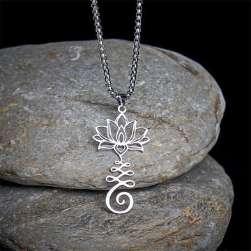 Chakra Symbol Irregular Design Lotus Stainless Steel Enlightenment Necklace Pendant