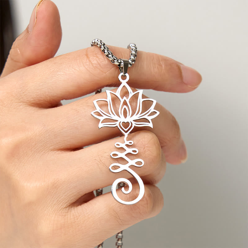 Chakra Symbol Irregular Design Lotus Stainless Steel Enlightenment Necklace Pendant