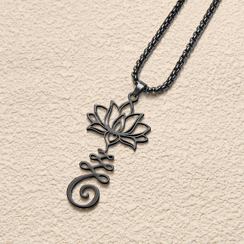 Chakra Symbol Irregular Design Lotus Stainless Steel Enlightenment Necklace Pendant