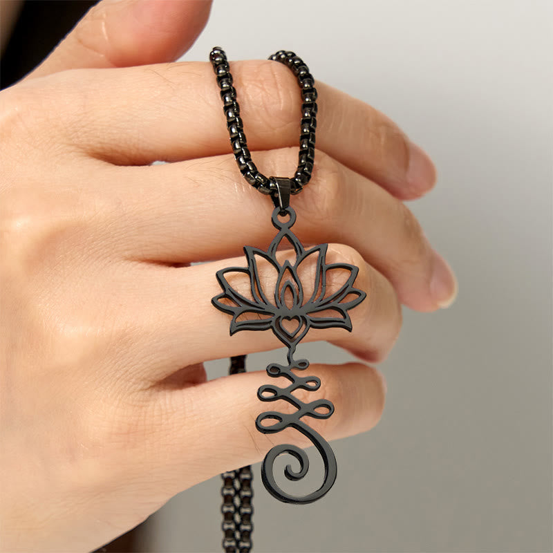 Chakra Symbol Irregular Design Lotus Stainless Steel Enlightenment Necklace Pendant