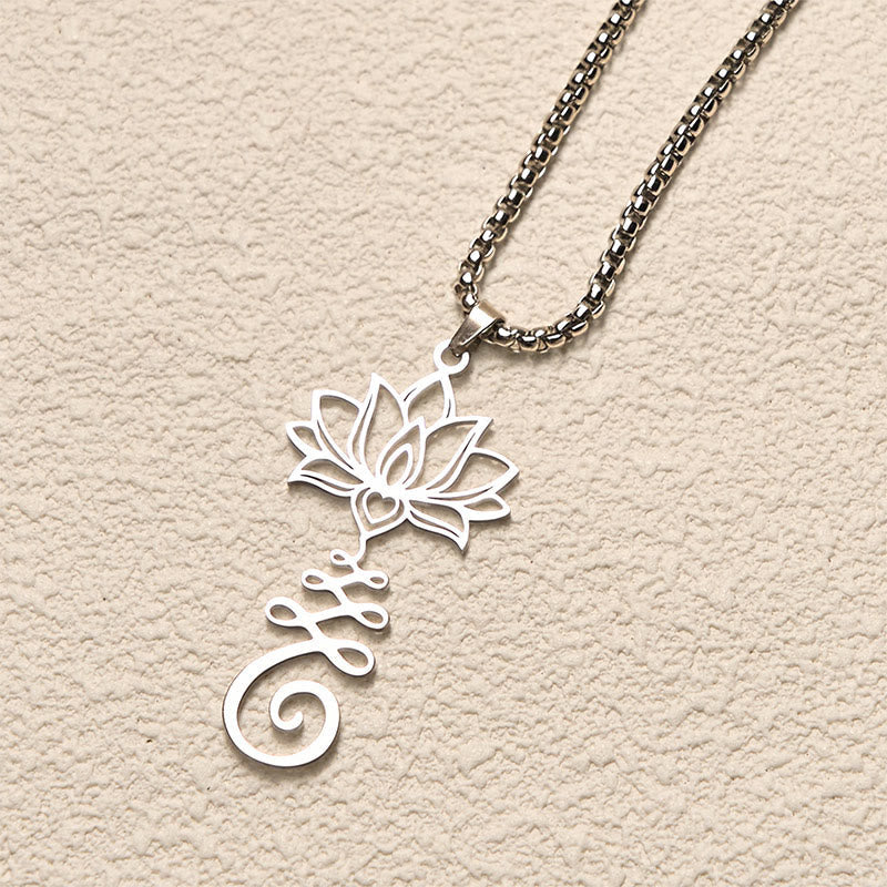 Chakra Symbol Irregular Design Lotus Stainless Steel Enlightenment Necklace Pendant