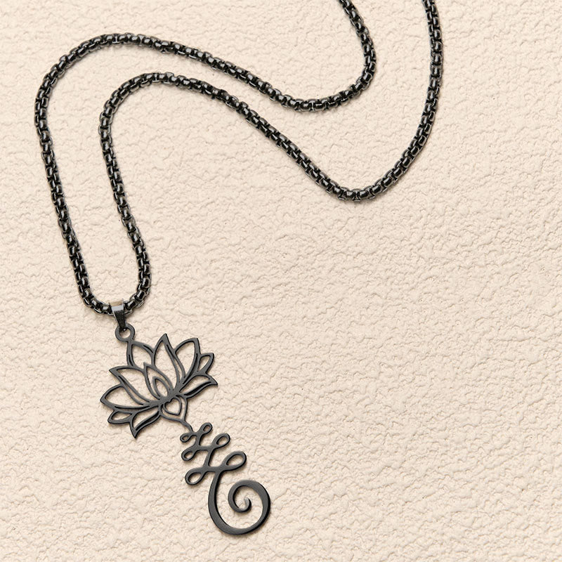 Chakra Symbol Irregular Design Lotus Stainless Steel Enlightenment Necklace Pendant