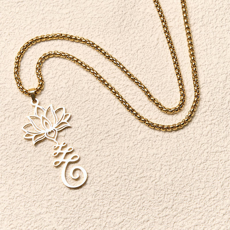 Chakra Symbol Irregular Design Lotus Stainless Steel Enlightenment Necklace Pendant