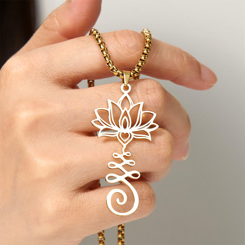 Chakra Symbol Irregular Design Lotus Stainless Steel Enlightenment Necklace Pendant