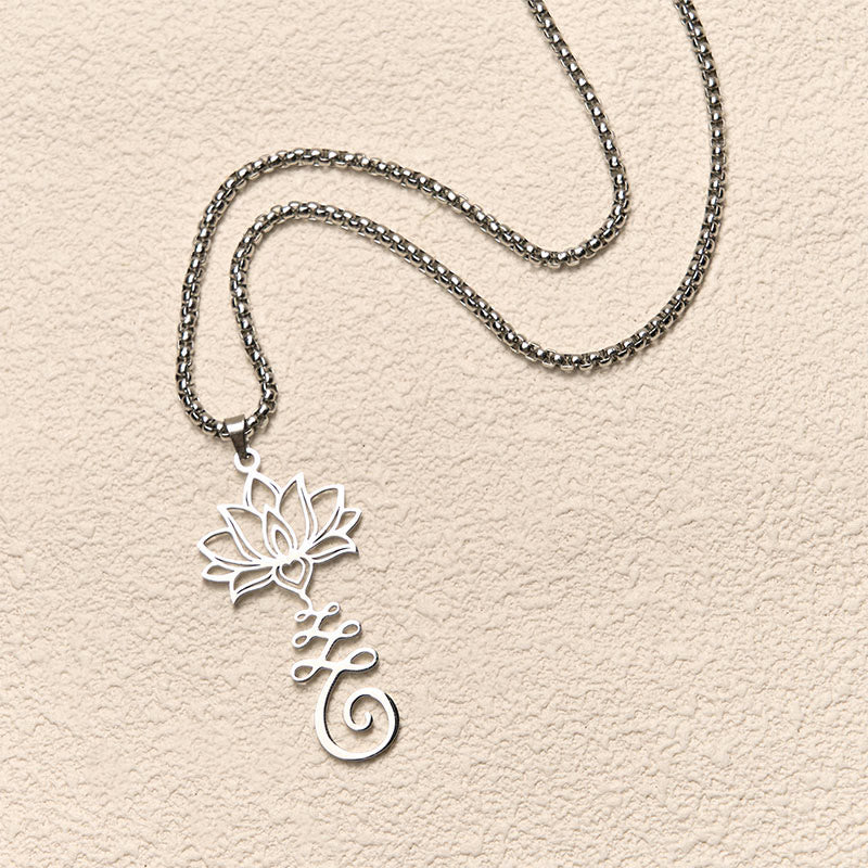 Chakra Symbol Irregular Design Lotus Stainless Steel Enlightenment Necklace Pendant