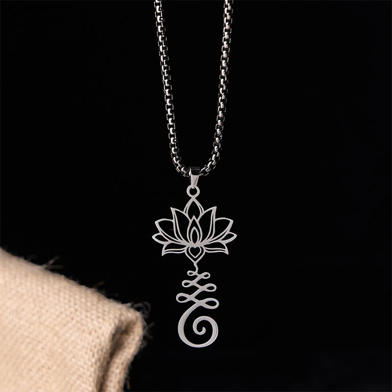 Chakra Symbol Irregular Design Lotus Stainless Steel Enlightenment Necklace Pendant