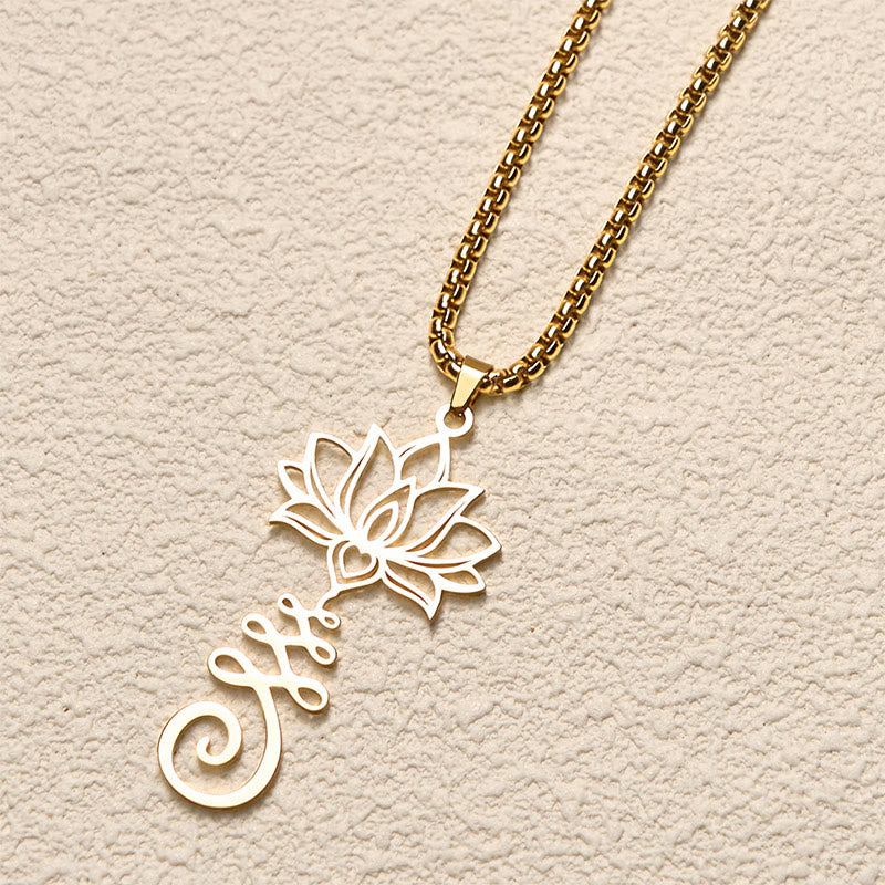 Chakra Symbol Irregular Design Lotus Stainless Steel Enlightenment Necklace Pendant