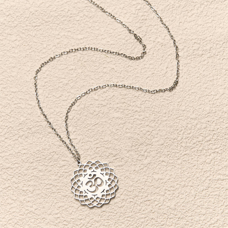 Hollow Lotus Design Om Symbol Stainless Steel Connection Necklace Pendant