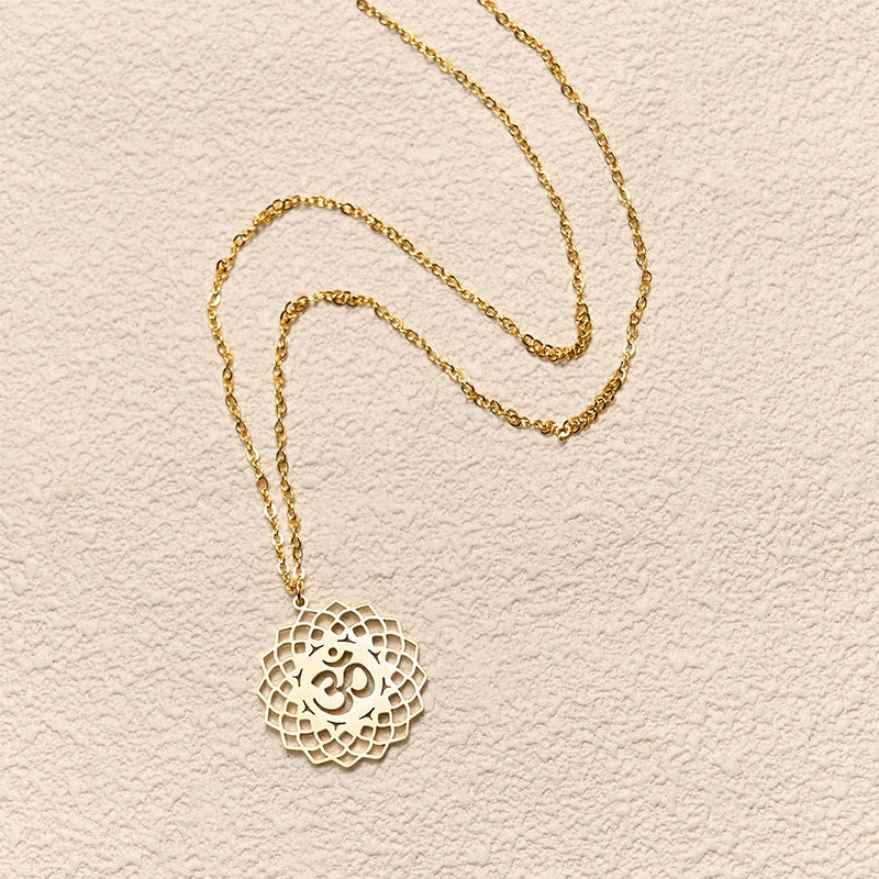 Hollow Lotus Design Om Symbol Stainless Steel Connection Necklace Pendant