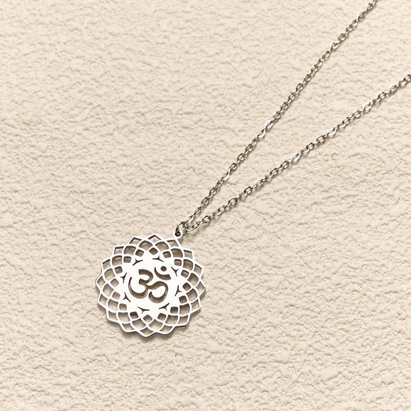 Hollow Lotus Design Om Symbol Stainless Steel Connection Necklace Pendant