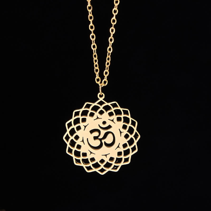 Hollow Lotus Design Om Symbol Stainless Steel Connection Necklace Pendant