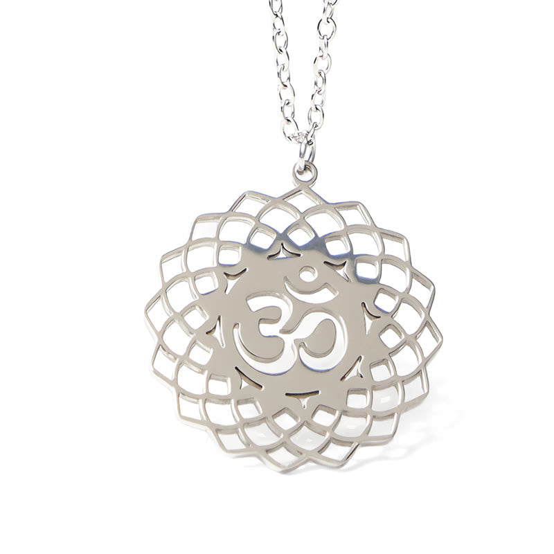 Hollow Lotus Design Om Symbol Stainless Steel Connection Necklace Pendant