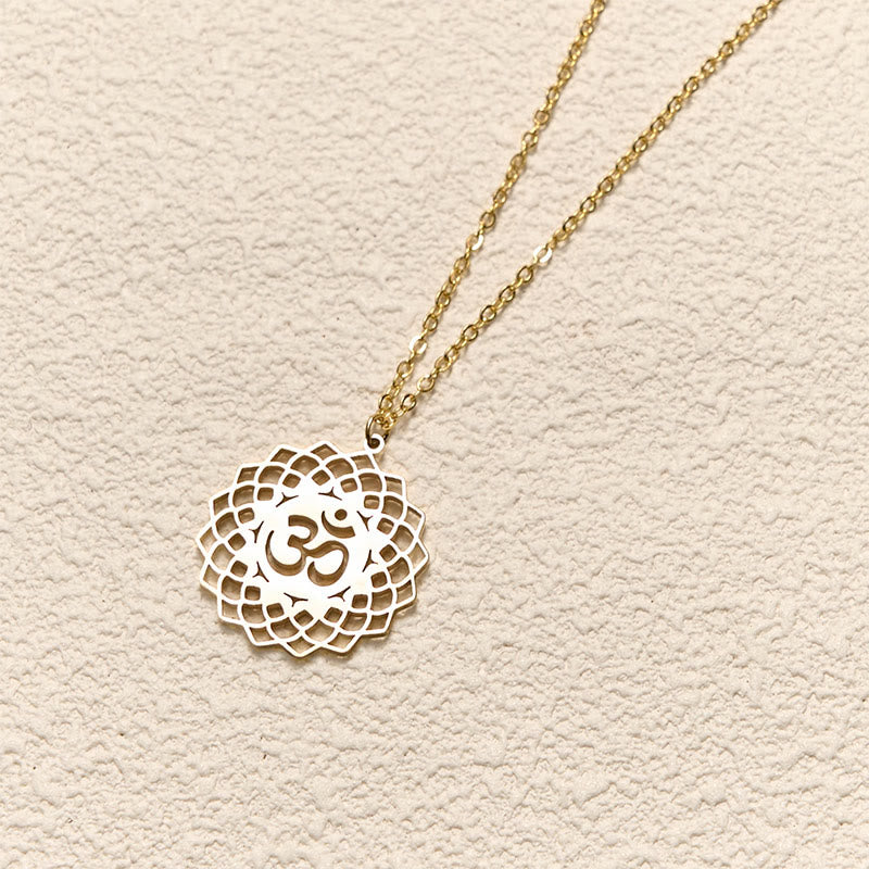 Hollow Lotus Design Om Symbol Stainless Steel Connection Necklace Pendant