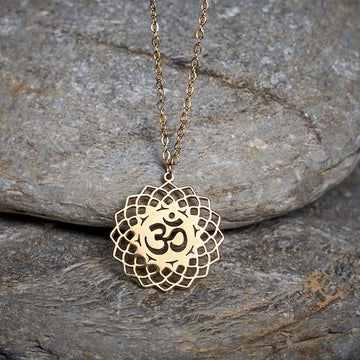 Hollow Lotus Design Om Symbol Stainless Steel Connection Necklace Pendant
